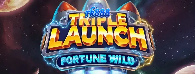 Tampilan visual slot Triple Launch Fortune Wild dengan elemen futuristik dan simbol Wild.