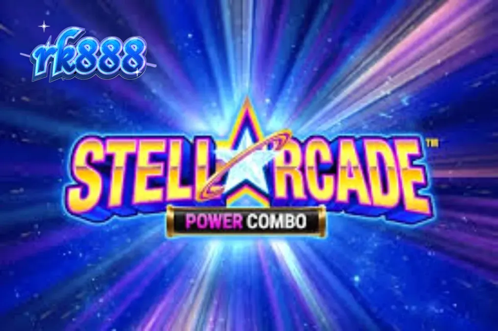 Tampilan layar permainan slot Stellarcade Power Combo dengan elemen neon dan ruang angkasa